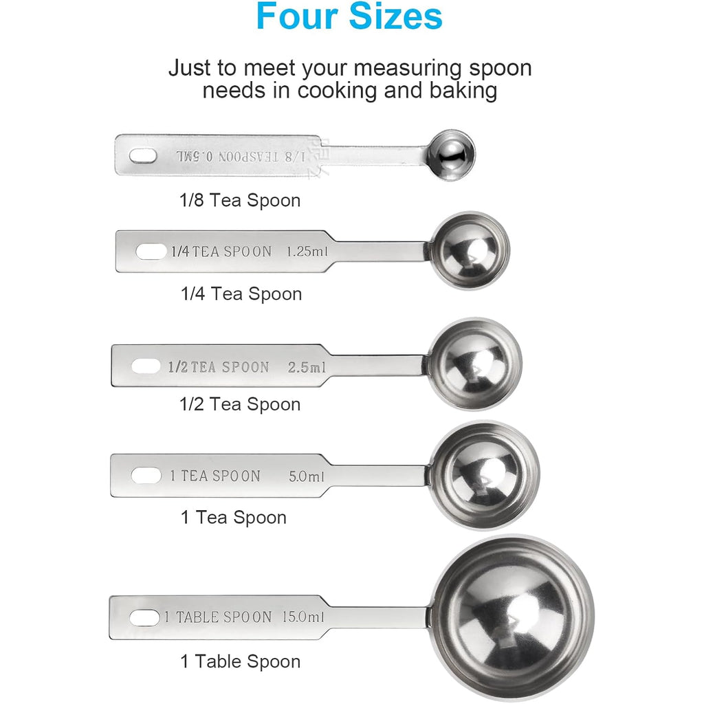 5Pcs Measuring Spoons Set, Include 1/8,1/4,1/2,1 Tsp, And 1Tbsp Cup | Measuring Spoons Set,Includes 1/8 Tsp,1/4 Tsp,1/2 Tsp,1 Tsp,1 Tbsp,Stainless Steel Measuring Cups, Teaspoon For Measure