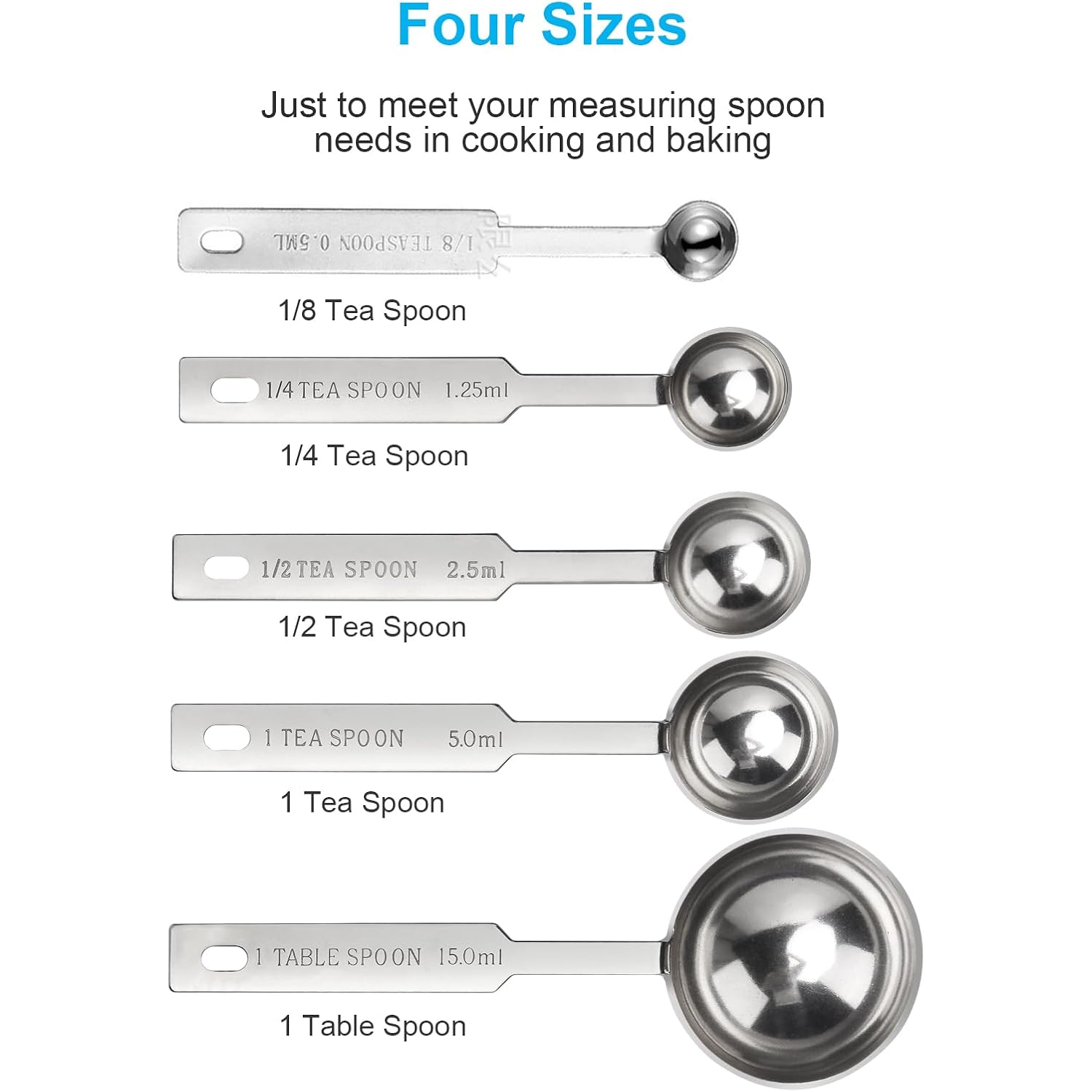 5Pcs Measuring Spoons Set, Include 1/8,1/4,1/2,1 Tsp, And 1Tbsp Cup | Measuring Spoons Set,Includes 1/8 Tsp,1/4 Tsp,1/2 Tsp,1 Tsp,1 Tbsp,Stainless Steel Measuring Cups, Teaspoon For Measure