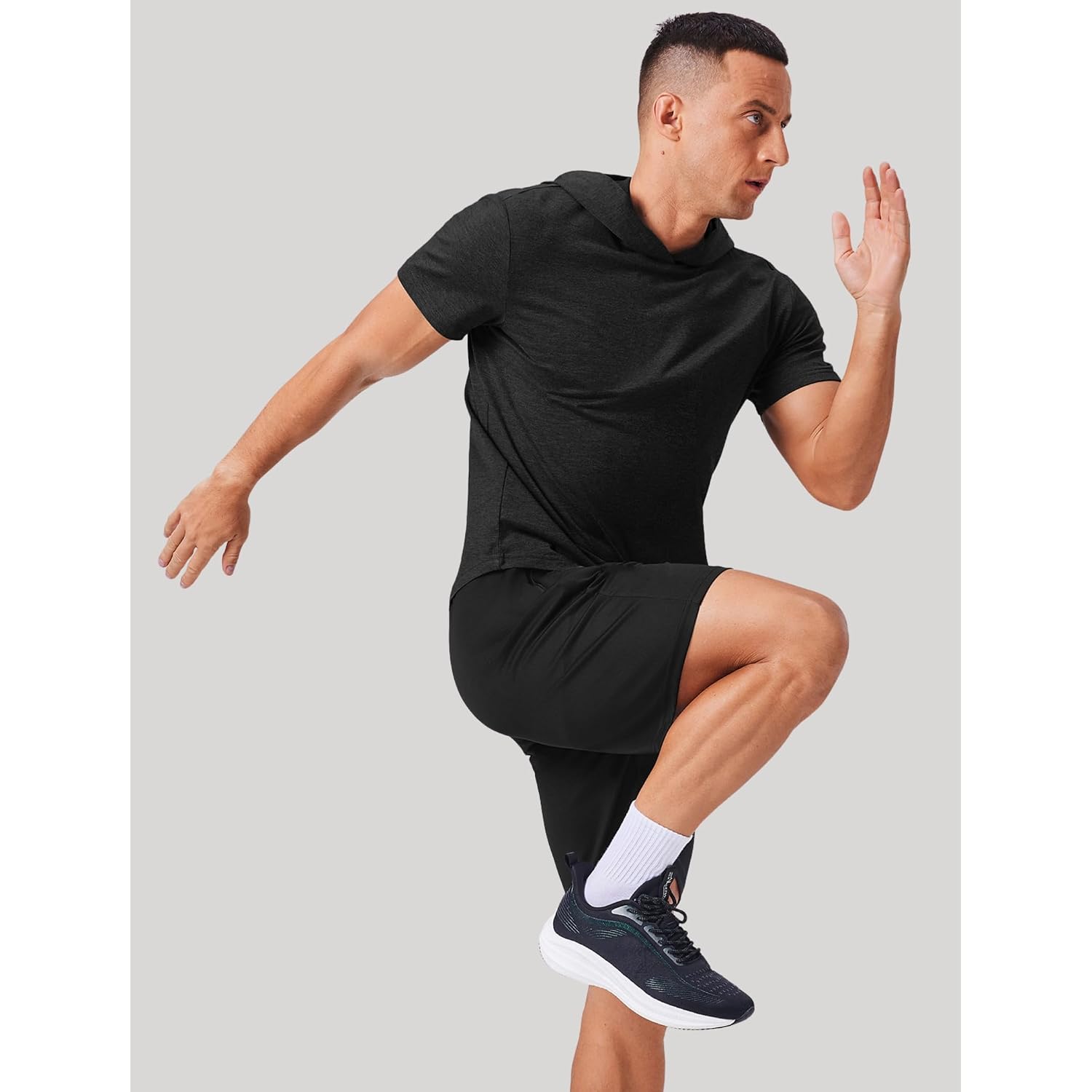 Pinspark Men'S Short Sleeve Hoodie Gym Shirts - Lightweight Quick-Dry Athletic Pullover Hooded Tee For Workout Fitness