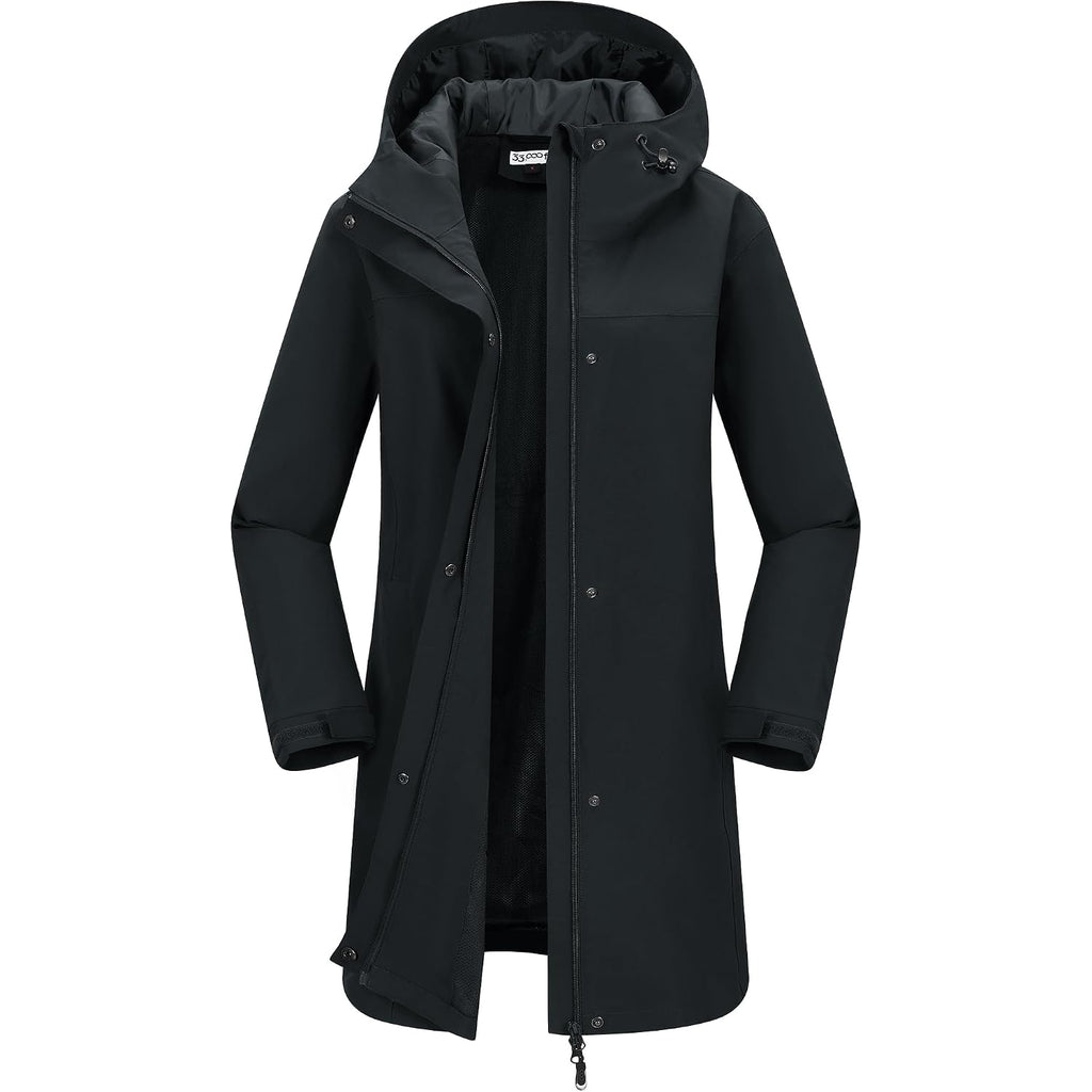 33,000Ft Women'S Waterproof Long Rain Coats With Mesh-Lind Breathable Rain Jacket With Hood Trench Coats Windbreaker