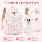 Backpack For Girls School Backpacks Bookbags For Elementary Middle School Women Laptop Backpacks (Bow Tie Beige, L-17)