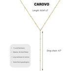 CAROVO Gold Necklace for Women Dainty Long Necklace 14K Gold/Silver Lariat Y-Shaped Pendant Necklaces Trendy Layered Lip Cubic Zirconia Beaded Chain Drop Necklaces Jewelry for Women Gifts