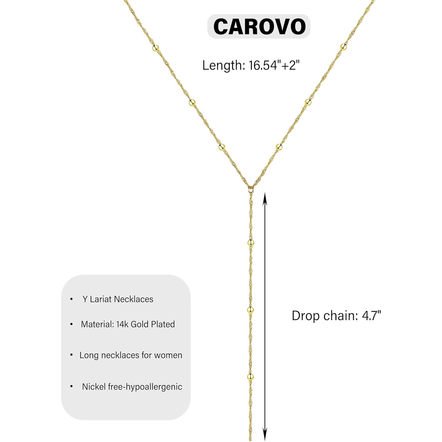 CAROVO Gold Necklace for Women Dainty Long Necklace 14K Gold/Silver Lariat Y-Shaped Pendant Necklaces Trendy Layered Lip Cubic Zirconia Beaded Chain Drop Necklaces Jewelry for Women Gifts