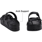 Womens Arch Support Platform Sandals Comfort Slides Thick Soles Flat Sandals With Adjustable Buckle & Ultra Cushion