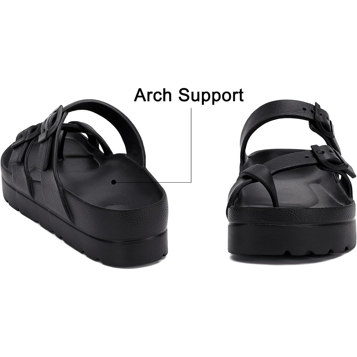 Womens Arch Support Platform Sandals Comfort Slides Thick Soles Flat Sandals With Adjustable Buckle & Ultra Cushion