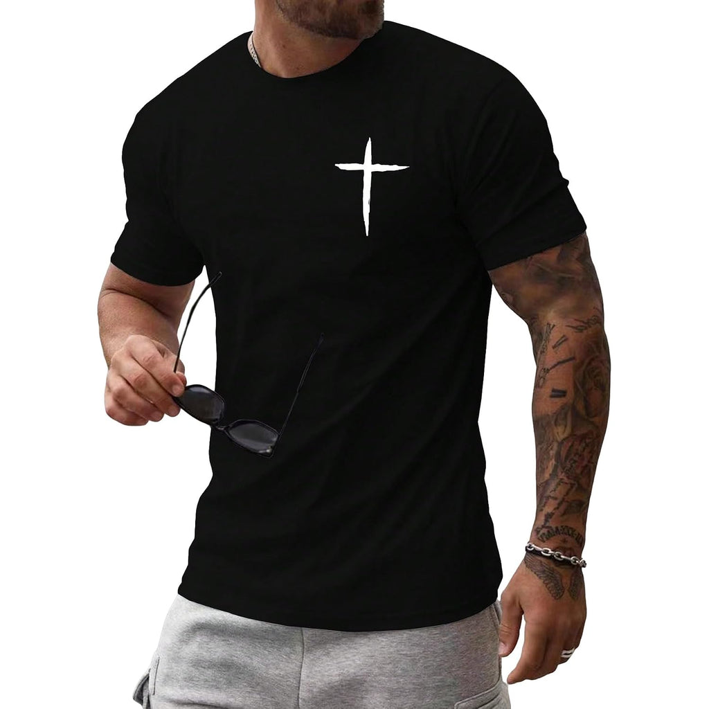 Floerns Men'S Cross Print Short Sleeve T Shirt Crewneck Tee Shirts