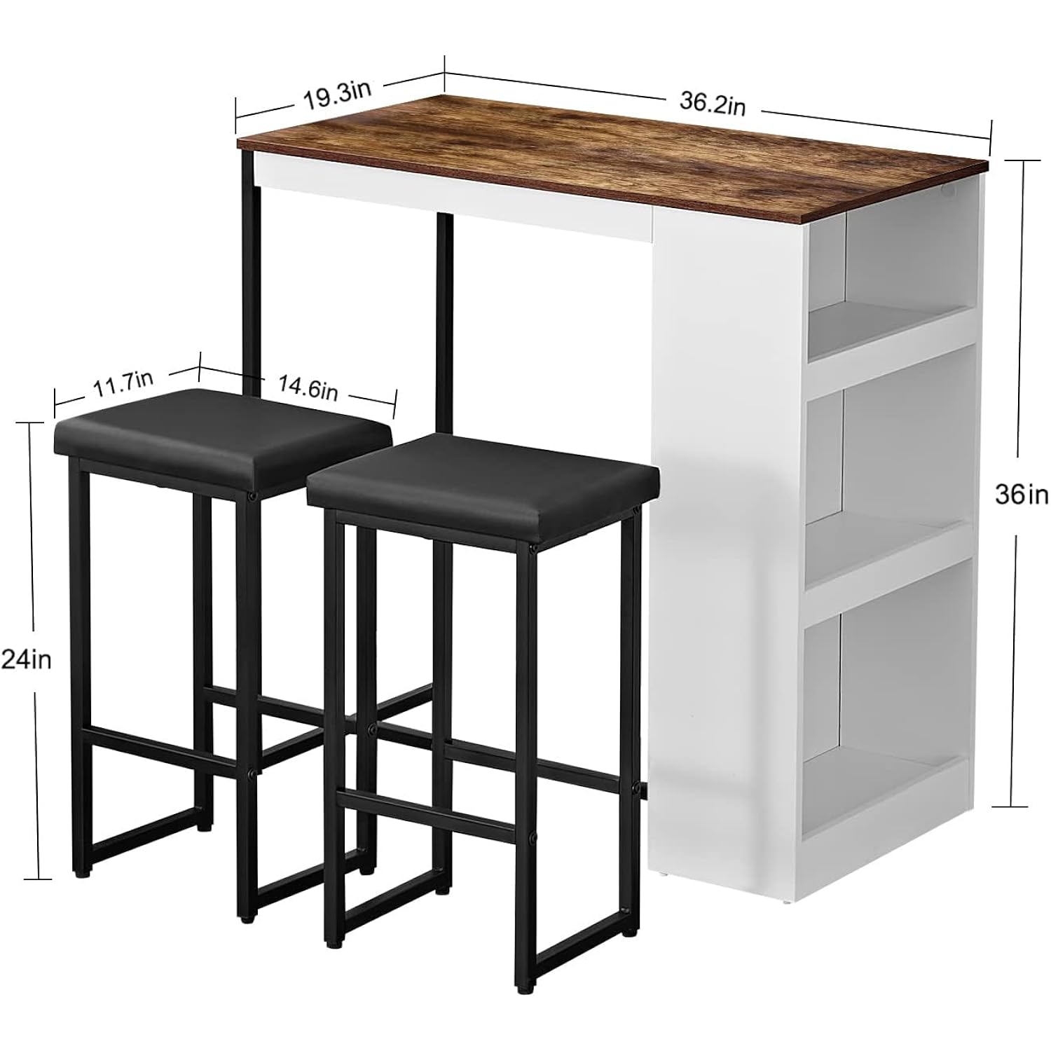 Panana 3 Piece Dining Table Set Kitchen Bar Table With Two Stool Storage Shelves Wood Counter Height Table Top With Sew Kerf Finish Dining Room Home