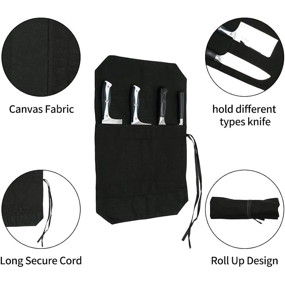 Hersent Chef'S Knife Roll Bag,Portable Travel Chef Knife Case Knife Bag Carrier Storage Bag With 4 Slots Best Gift For Pro Chef Or Culinary Enthusiasts Men Women