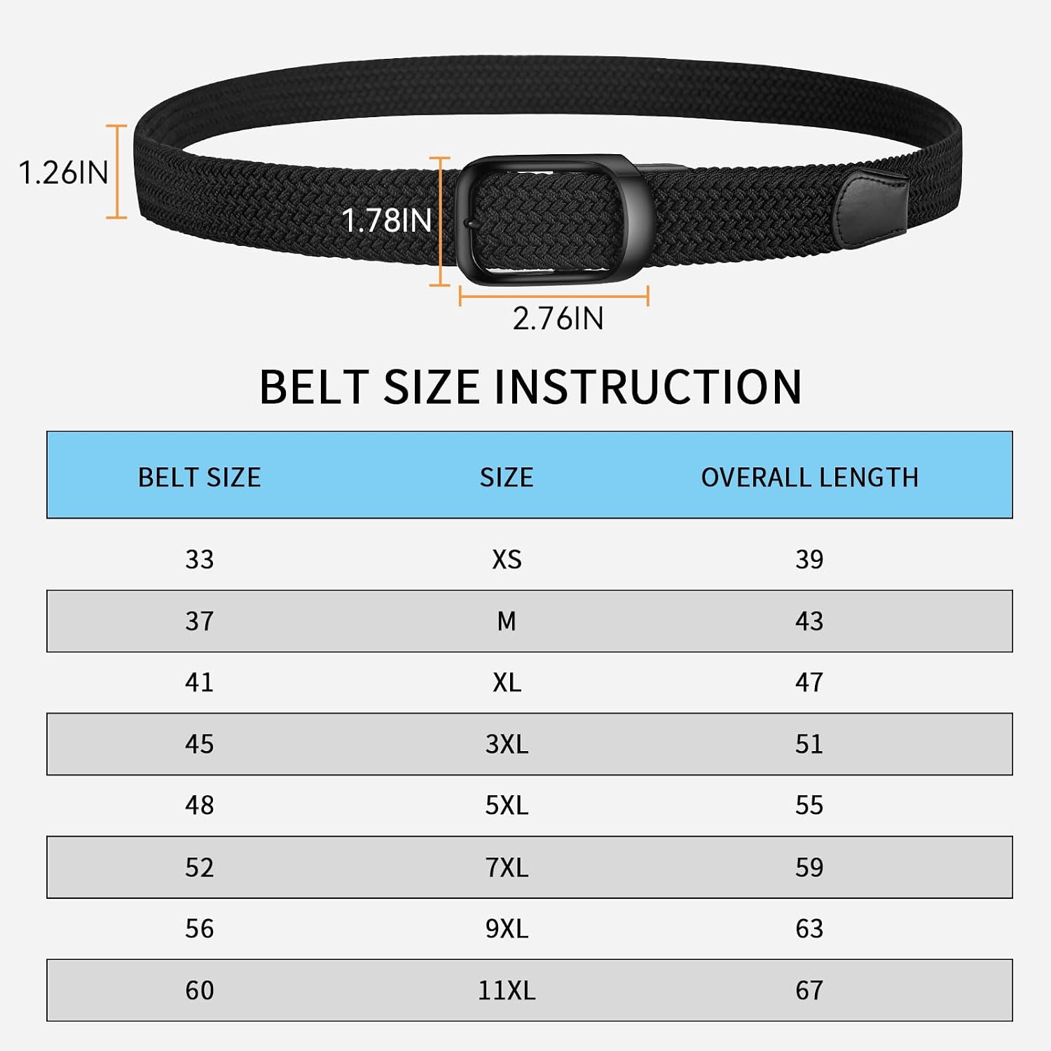 Mens Belts Stretchable Big And Tall Belts For Men Elastic Stretch Belt Black 1.26"