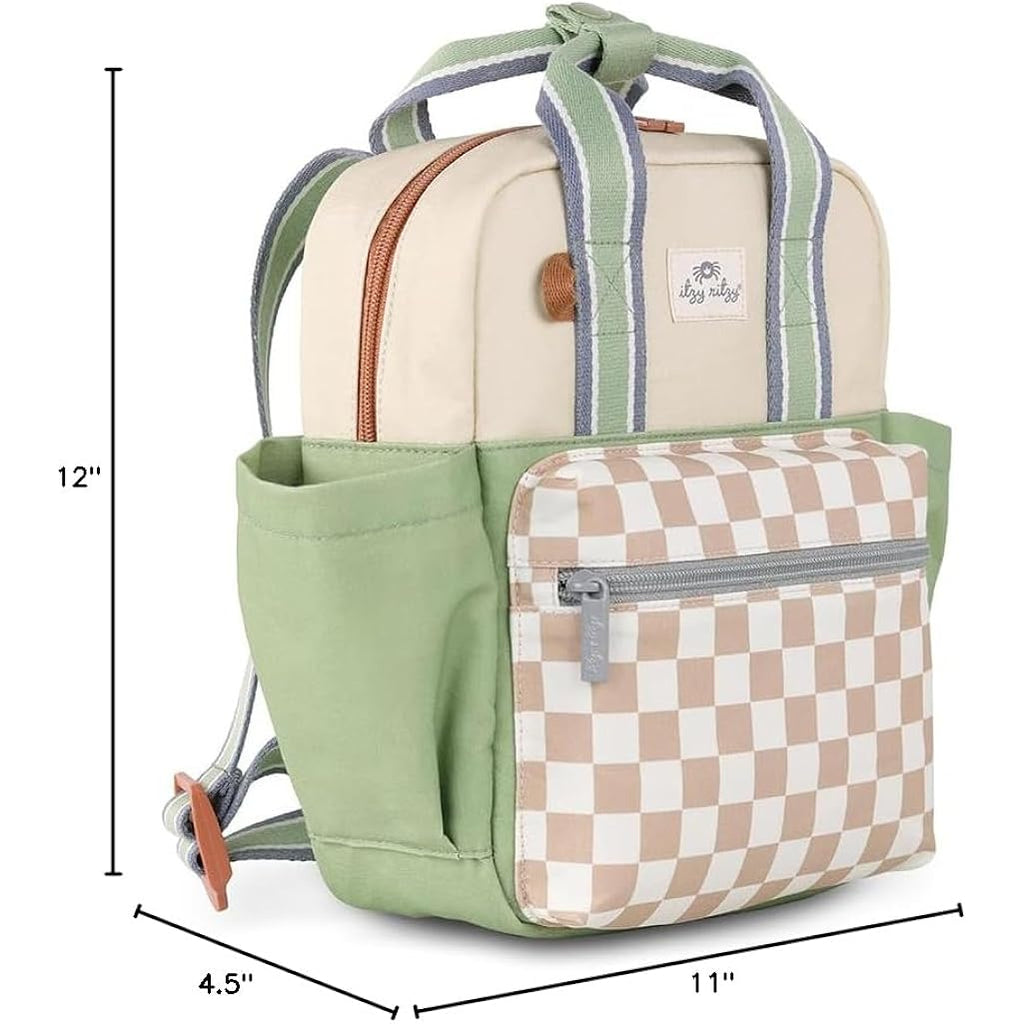 Itzy Ritzy Toddler Backpack - Daycare Bag - Features Adjustable Shoulder Straps, 2 Side Pockets & Spacious Interior With Wipeable Fabric Lining & Name Label, Checkerboard Backpack