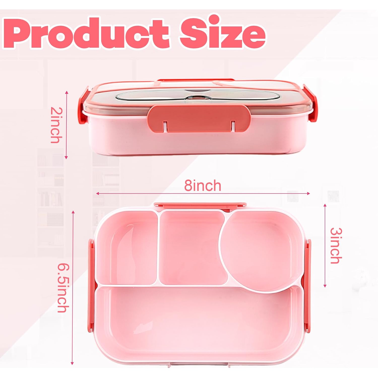 Bento Box For Adults,4 Compartments Lunch Box, Snack Containers Reusable Lunch Containers Drop-Proof, Dishwasher Safe & Made With Bpa-Free Materials, Pink