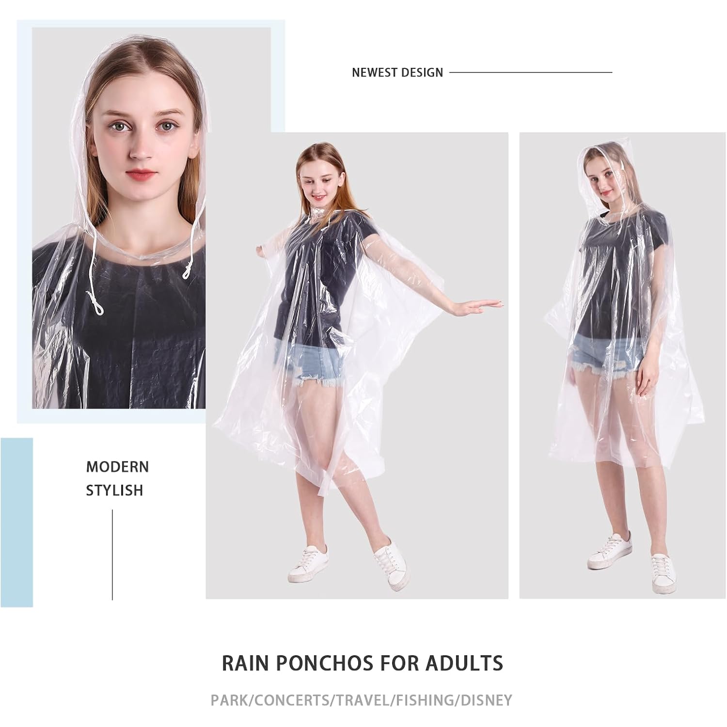 Disposable Rain Ponchos 6 Pack For Adults/Kids/Family Set-50% Thicker Emergency Ponchos