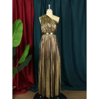 Aomei Women'S Luxury Metallic One Shoulder Sleeveless Elegant Pleated Long Dress