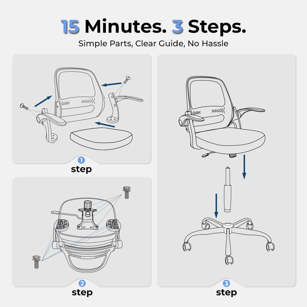 Ergonomic Mesh Office Chair For Home Office, Flip-Up Arms, Breathable Mesh Back & Thick Seat Cushion, Swivel Rolling Computer Desk Chair, Bifma Certified, Supports 300 Lbs (Black Frame/Black Seat)