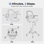 Ergonomic Mesh Office Chair For Home Office, Flip-Up Arms, Breathable Mesh Back & Thick Seat Cushion, Swivel Rolling Computer Desk Chair, Bifma Certified, Supports 300 Lbs (Black Frame/Black Seat)