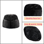 SIQITECHNO Mens Winter Trapper Hat Faux Mink Fur Russian Ushanka Cossack Style Trooper Hat Warm Dad Cap Outdoor Hunting Snow Skiing Cap Black
