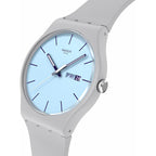 Swatch New Gent Biosourced Unisex Watch Casual Polymer Grey Quartz Waterproof Blueberry Sky
