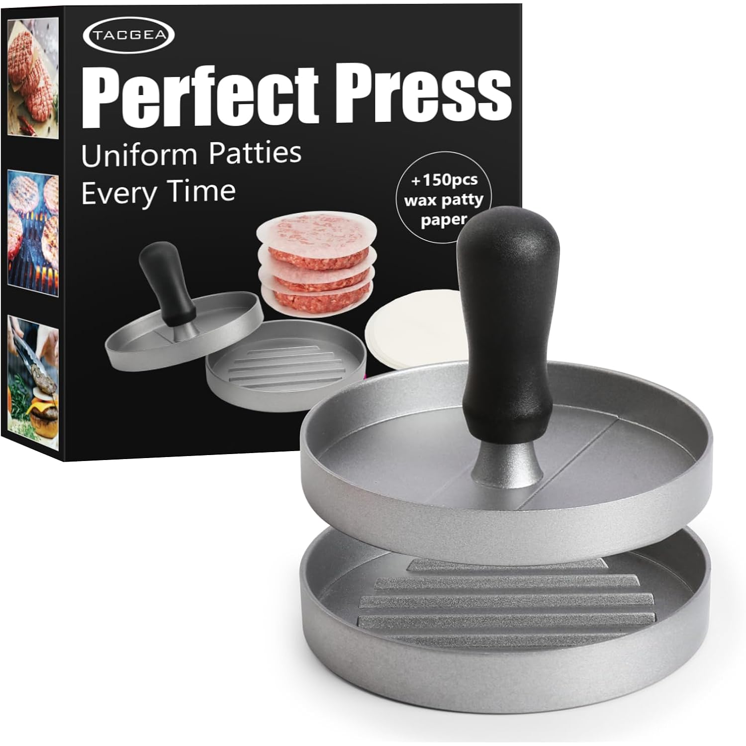 Burger Press 150 Patty Papers, Non-Stick Hamburger Patty Maker With Wax Paper, Aluminum Burger Maker For Kitchen Bbq Grill