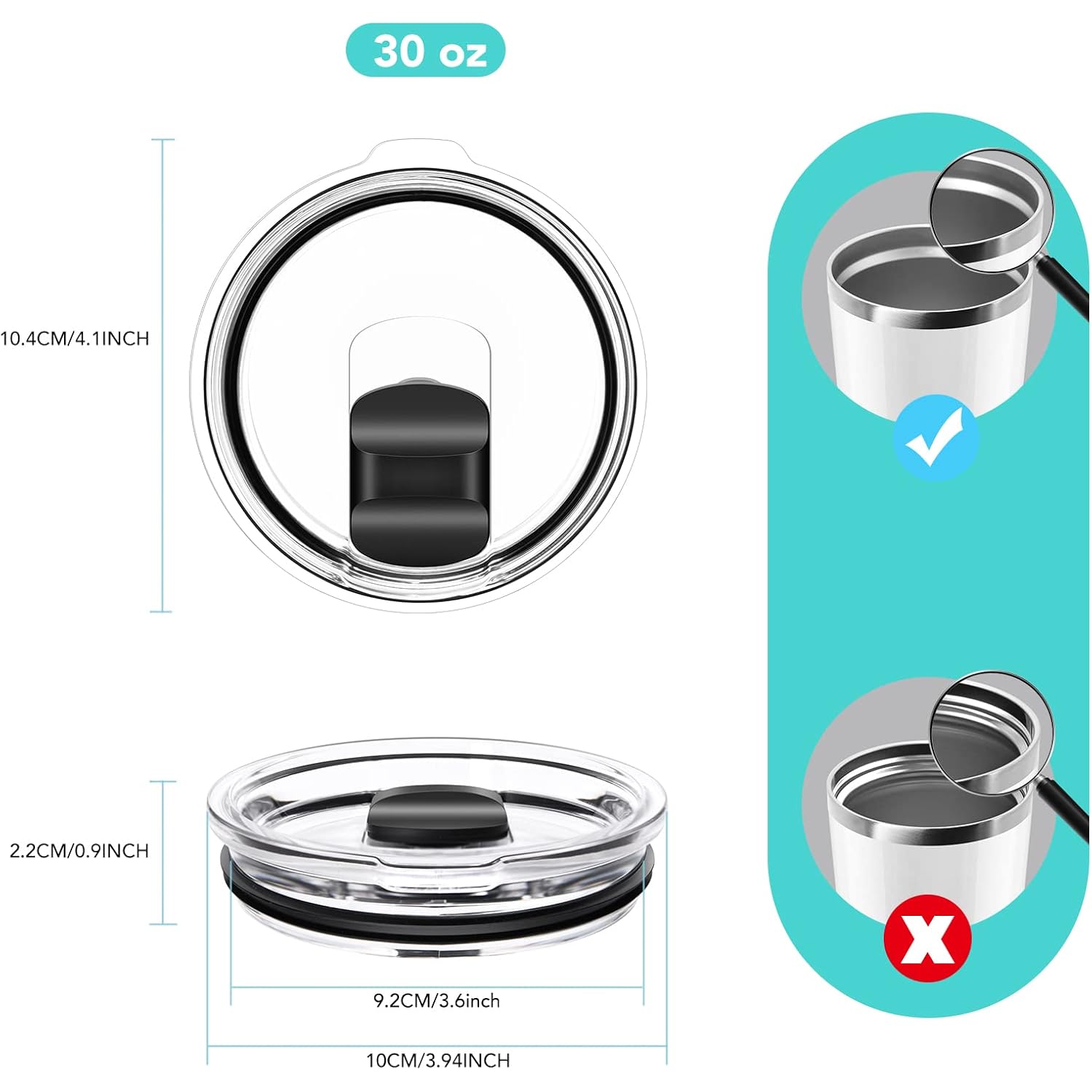 30 oz Tumbler Lid, Replacement Lids Compatible for YETI 30/32 oz Tumbler, 14 oz Mug and 35 oz Straw Mug, 2 Pack Travel Spill Proof Cup Lids Covers with Magnetic Slider Switch, BPA Free