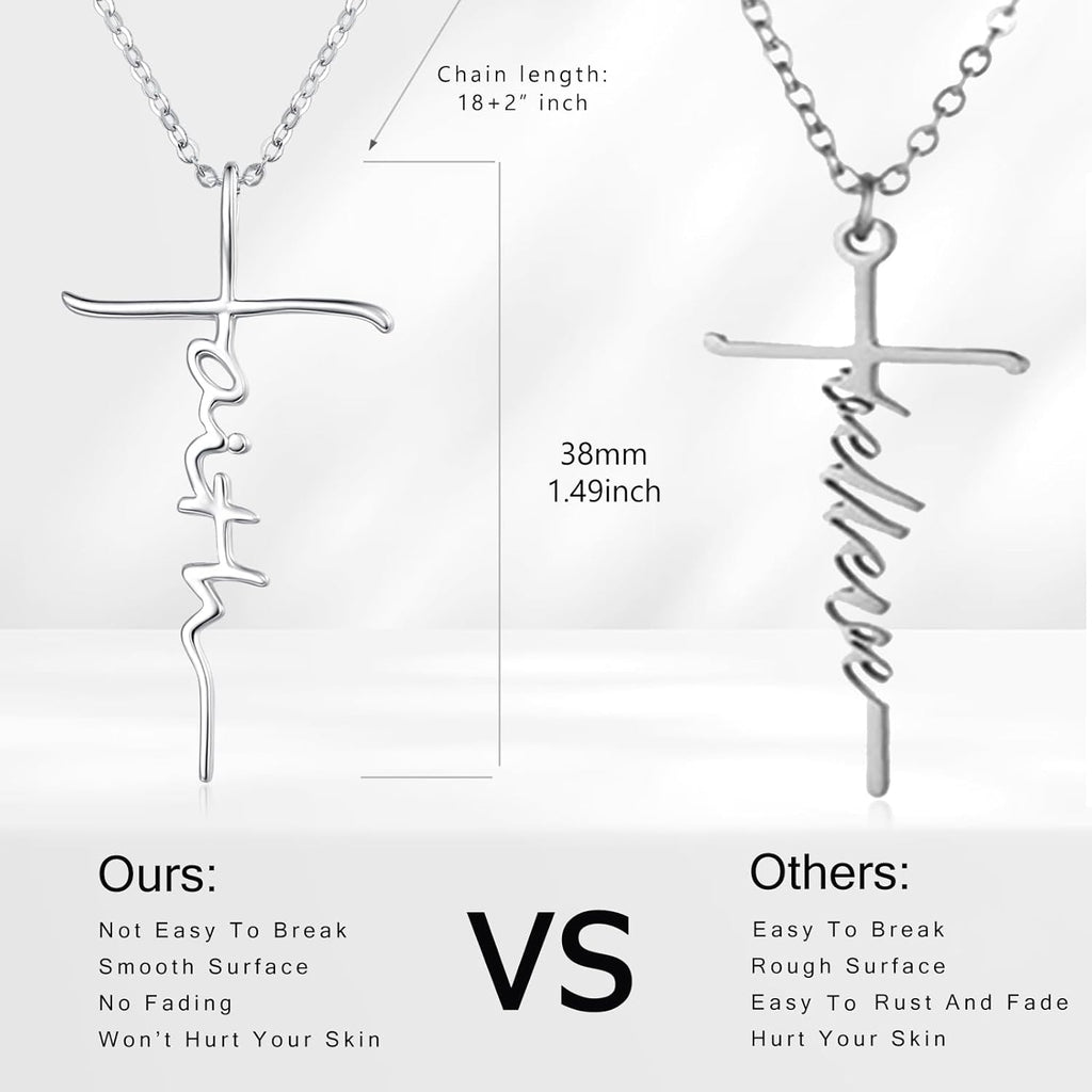PRAYMOS Faith Cross Necklace for Women 925 Sterling Silver Pendant Necklace With Birthstone Initial Christian Religious Confirmation Baptism Mothers Day Gifts