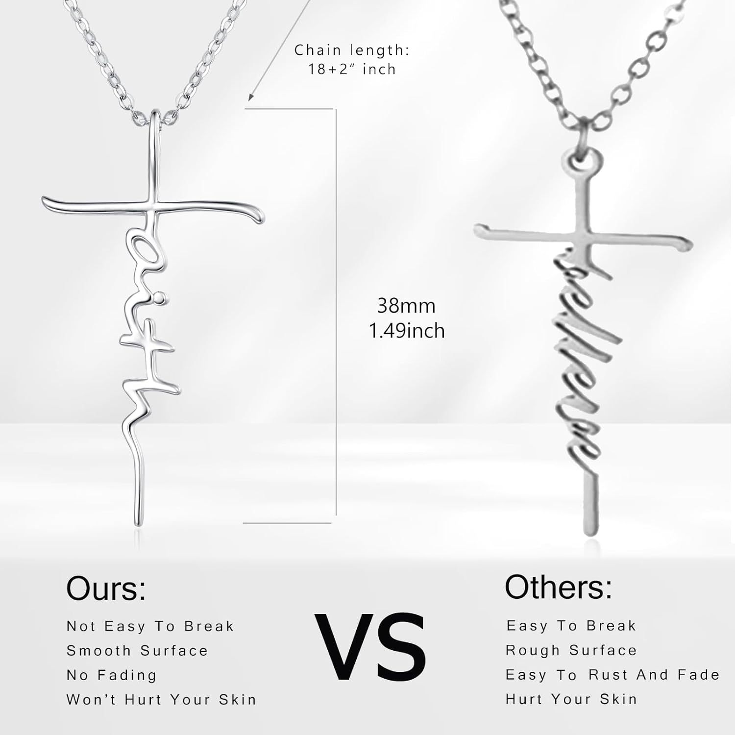 PRAYMOS Faith Cross Necklace for Women 925 Sterling Silver Pendant Necklace With Birthstone Initial Christian Religious Confirmation Baptism Mothers Day Gifts