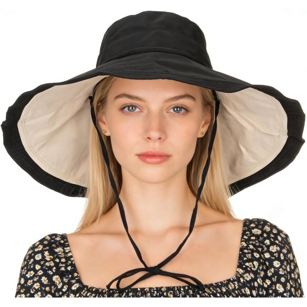 Large Brim Sun Hat for Women Summer UV-Protection Fishing Hat Beach Bucket-Cap Outdoor