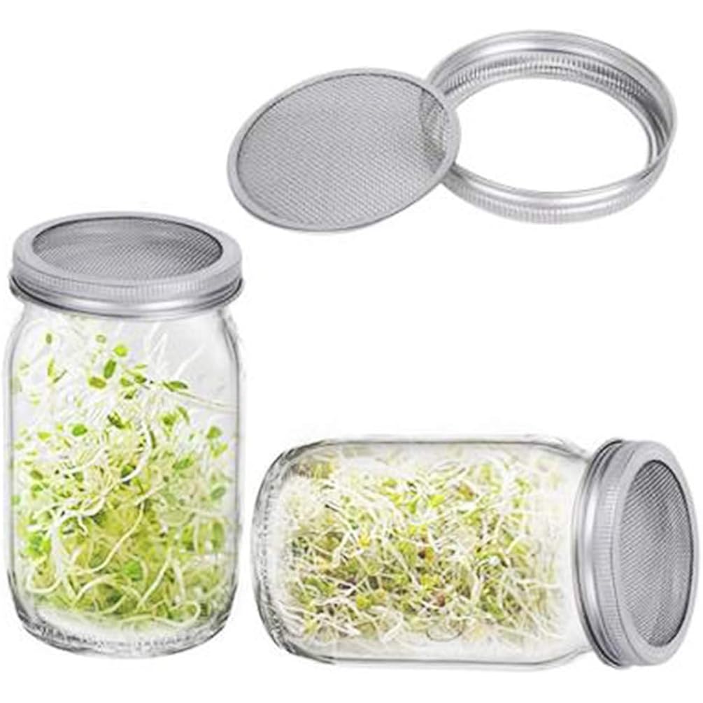 Sprouting Jar Lid (32oz Glass Jars) with 4 Pack Stainless Steel Sprouting Stands for Wide and Wide Mouth Mason Jar for Growing Organic Sprouts, Stainless Steel, 4 Pack