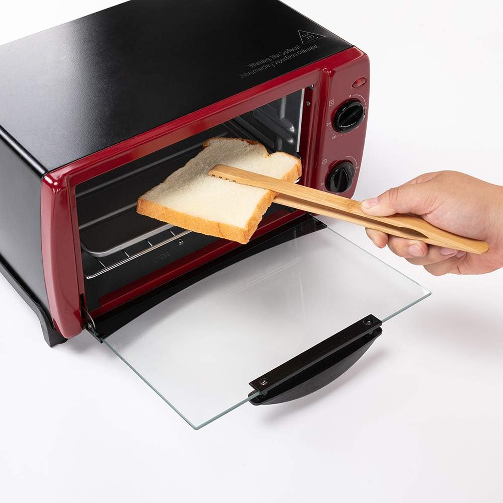 Dujen 2 Pieces Bamboo Toast Tongs, 10.2 Inches Long Wood Toaster Tongs With Anti-Slip Design, Tongs For Cooking With Cooking Oil Coating