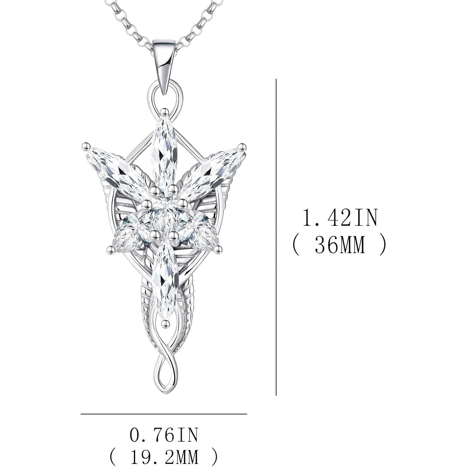 JO WISDOM Arwen Evenstar Necklace,925 Sterling Silver Lord of The Ring Hobbit Pendant Necklace with 5A Cubic Zirconia,Elvish Jewelry for Women