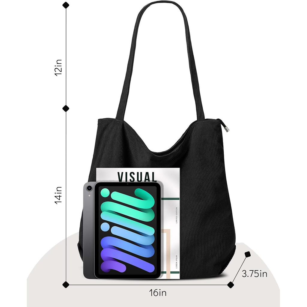 Iioscre Corduroy Tote Bag For Women,Hobo Handbags With Zipper,Large Capacity Casual Shoulder Handbags With Inner Pockets