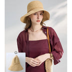 Koradi Women Raffia Beach Hat Natural Raffia Straw Bucket Hat Handwoven Foldable Sun Hats Wide Brim Summer Travel Cap