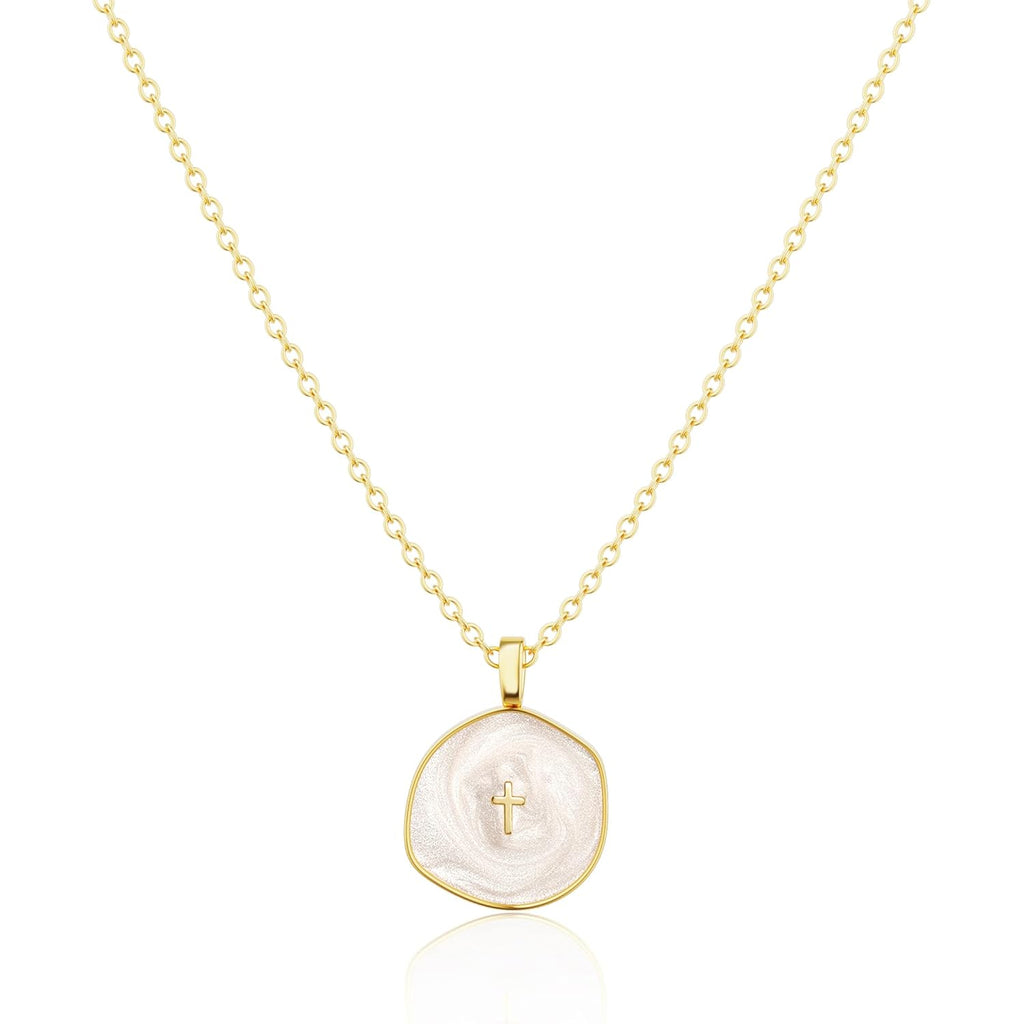Tewiky Cross Necklace for Women-Dainty Simple 14k Gold Plated Cross Pendant Cute Necklaces for Women Jewelry