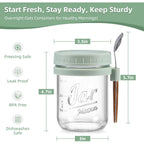 4 Pack Overnight Oats Containers with Lids and Spoons, 16 oz Glass Mason Jars with Airtight Lids, Overnight Oats Jars for Milk, Cereal, Fruit