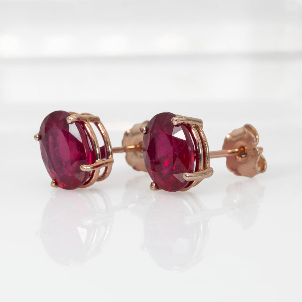 NNJ Madagascar Natural Ruby Solitaire Earrings for Women | Oval Cut Ruby Stud Earrings in 14K Solid Gold | July Birthstone | Birthday, Anniversary, Gemstone Jewellery Gift