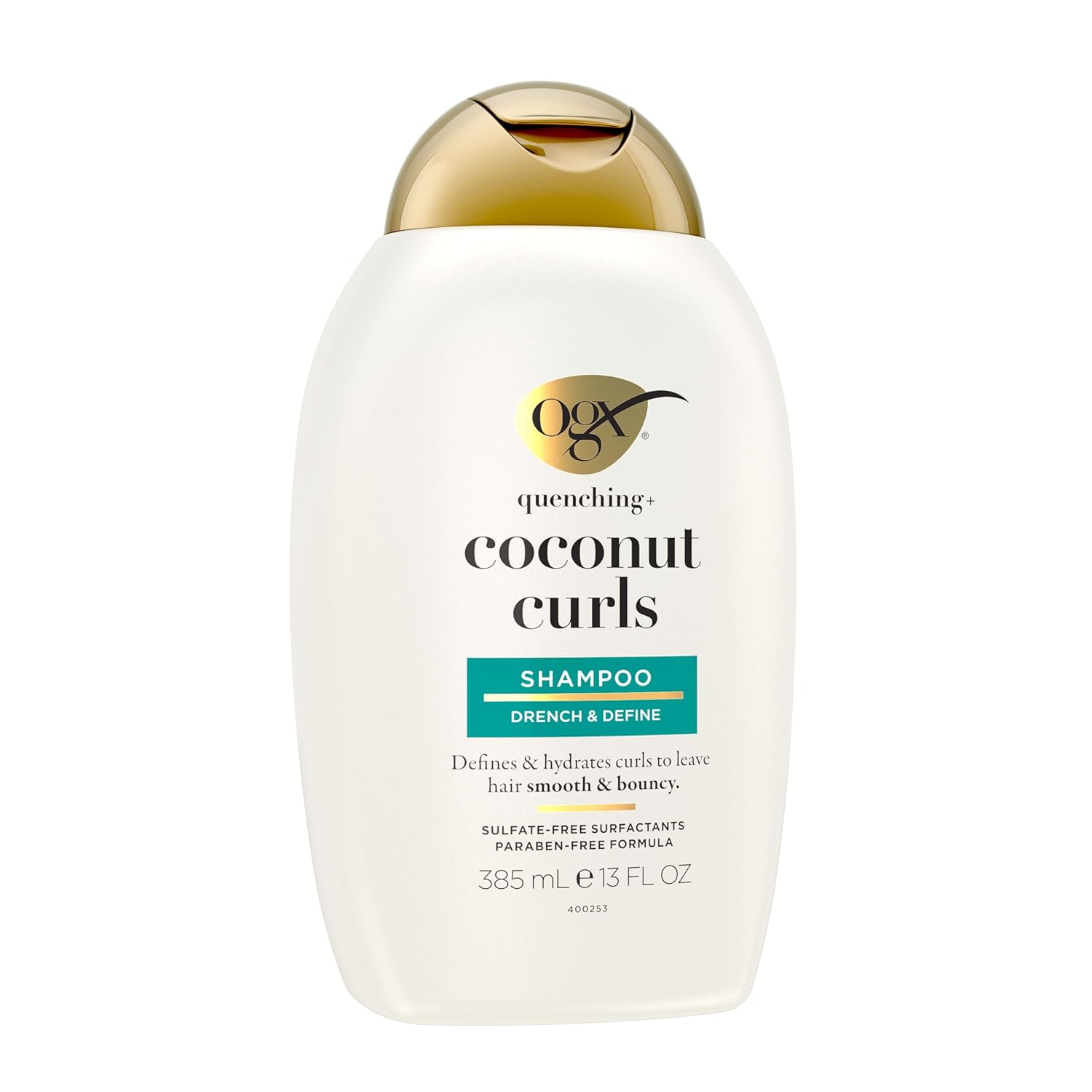OGX Quenching + Coconut, Curl-Defining Shampoo, Hydrating & Nourishing Curly Hair Shampoo with Coconut Oil, Citrus Oil & Honey, Paraben, Sulfate-Free Surfactants, 13 floz