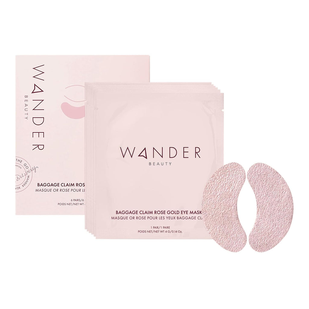 Wander Beauty Baggage Claim - Rose Gold Foil Under Eye Patches For Dark Circles And Puffiness - Under Eye Mask Depuffs & Firms - Brightening Eye Mask For Under Eye Bags (6 Pairs)
