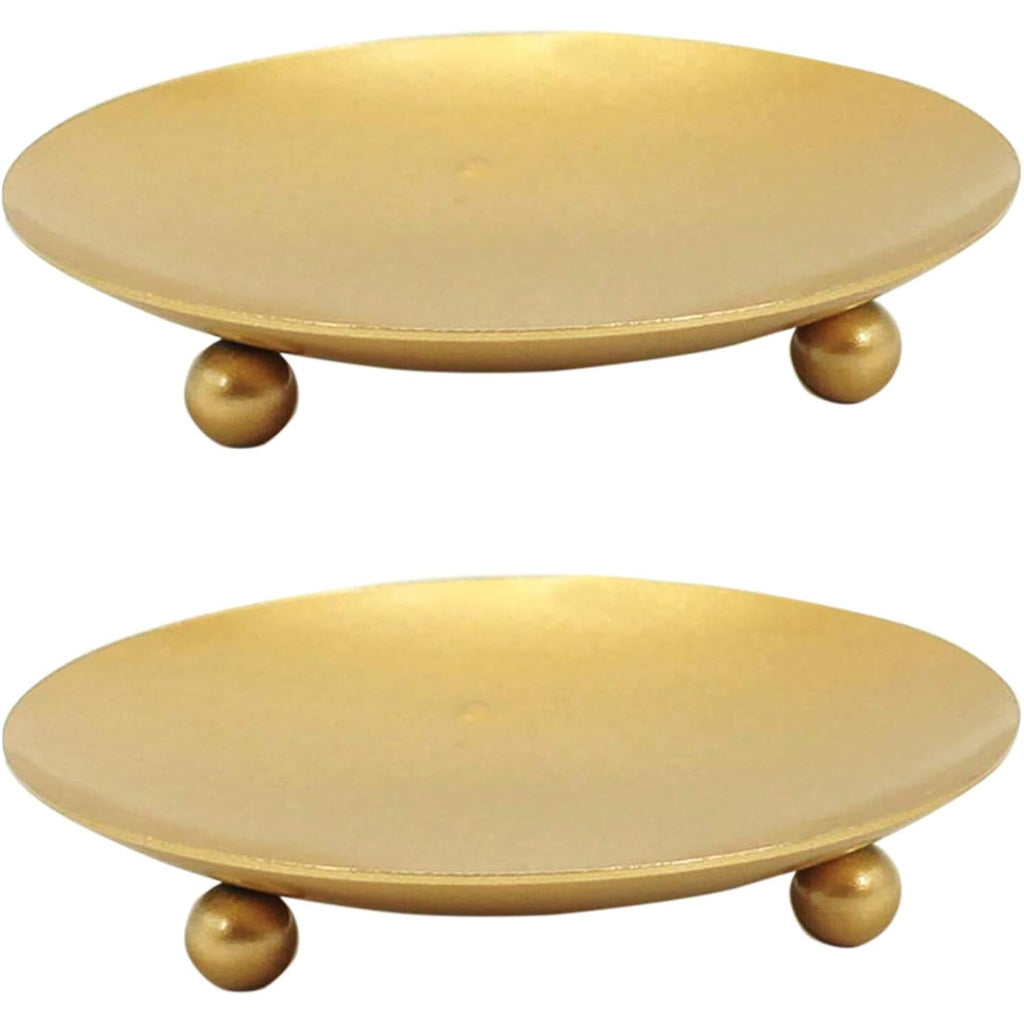 YYaaloa 2 Pack Gold Decorative Iron Plate Candle Holder 4.33'' Candle Stand Candle Plate for LED & Wax Candles, Incense Cones, Spa, Weddings (Gold-2 Pack)