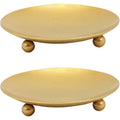 YYaaloa 2 Pack Gold Decorative Iron Plate Candle Holder 4.33'' Candle Stand Candle Plate for LED & Wax Candles, Incense Cones, Spa, Weddings (Gold-2 Pack)