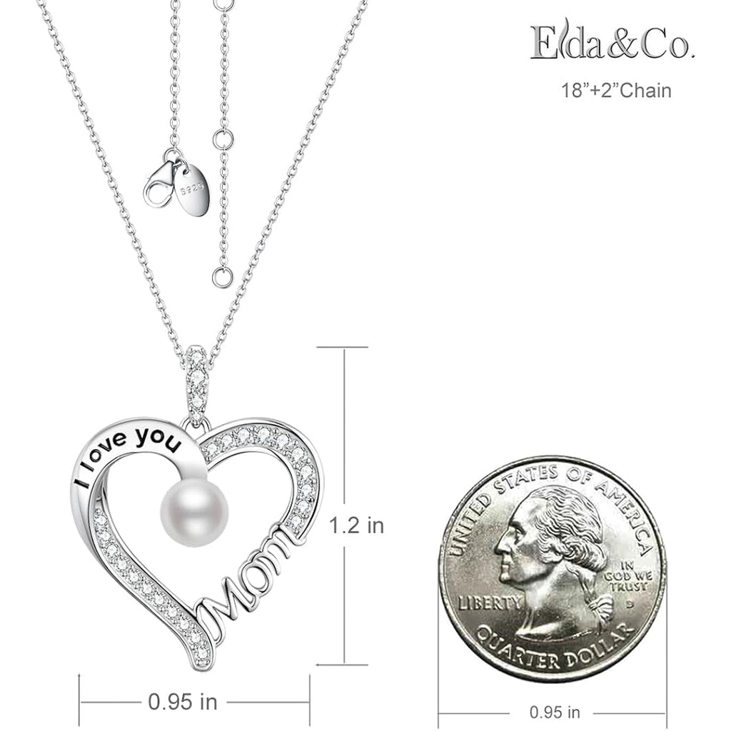 Mothers Day Jewelry Birthday Gifts for Mom I Love You Mom Necklace Wife May Birthstones Emerald Ruby Pearl and More Stones Jewelry for Women 925 Sterling Silver Heart Pendant Necklace