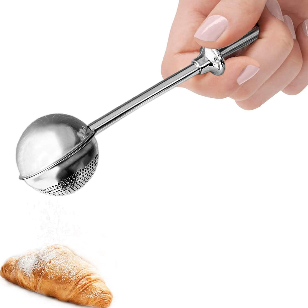 Jetkong Powdered Sugar Shaker Duster Flour Dispenser Shaker With 18/8 Stainless Steel Spring-Operated Handle For Sugar Flour And Spices