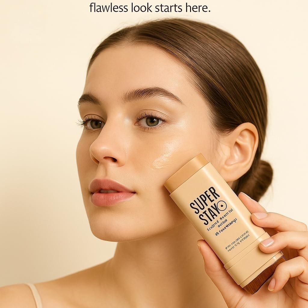 Buildable Full Coverage Foundation Stick, Matte Cream Foundation Makeup For Face & Body, Waterproof Sweat & Transfer Proof Foundation & Concealer, Smooth Finish, 2 In 1 Portable Foundation With Brush