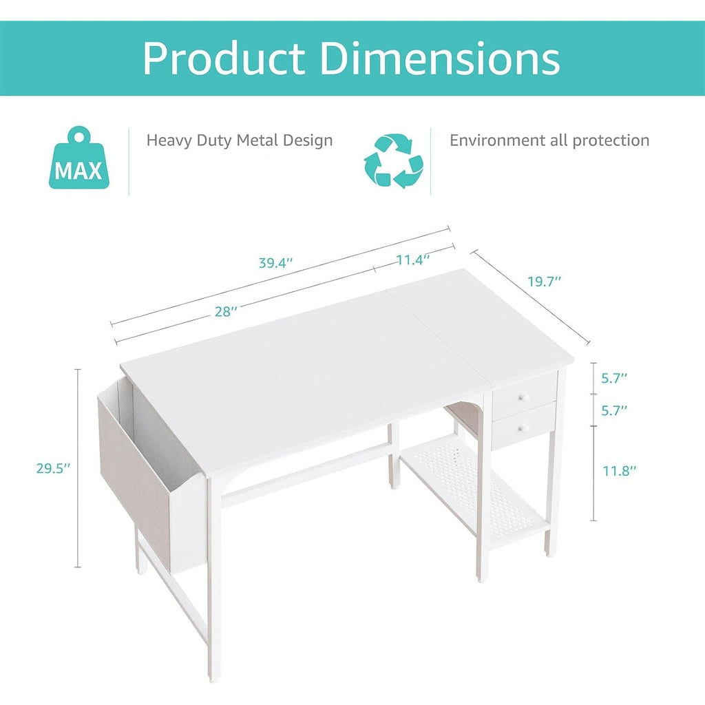 Lufeiya White Small Desk With Drawers - 40 Inch Computer Desk For Small Space Home Office, Modern Simple Study Writing Table Pc Desks