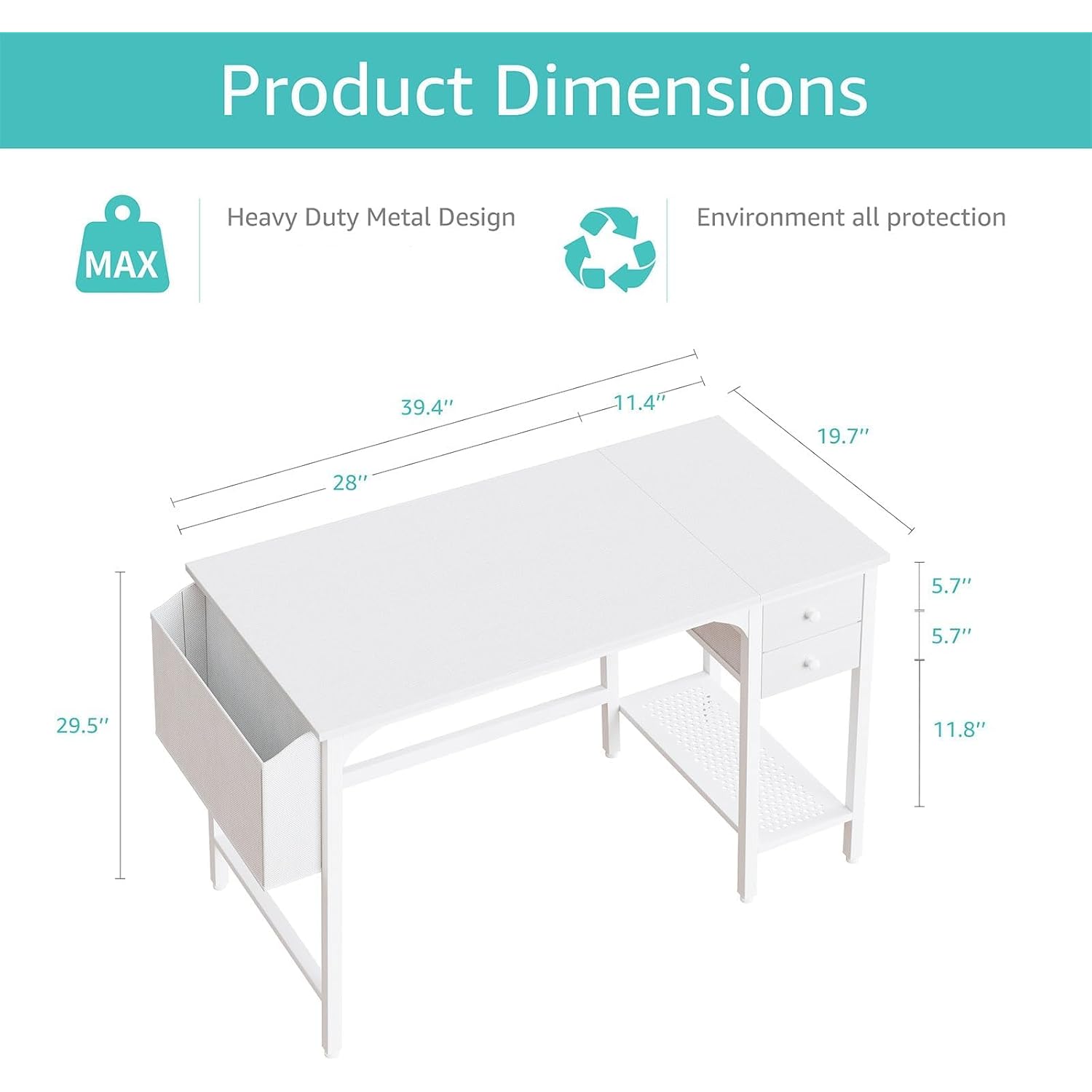 Lufeiya White Small Desk With Drawers - 40 Inch Computer Desk For Small Space Home Office, Modern Simple Study Writing Table Pc Desks