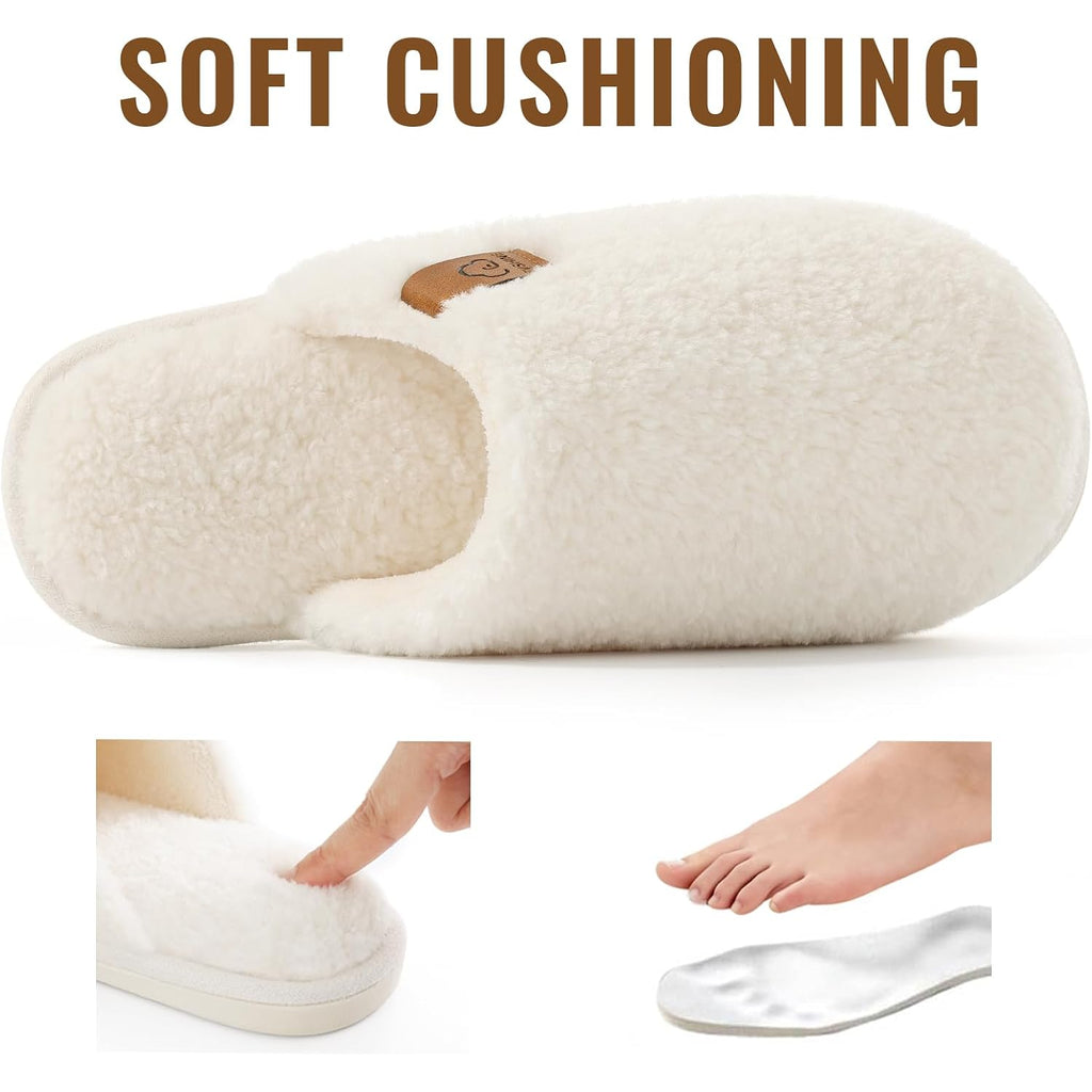 Evshine Women'S Fuzzy Slip-On Slippers Comfy Lightweight Indoor House Scuff Slippers Closed Toe Soft Memory Foam Shoes