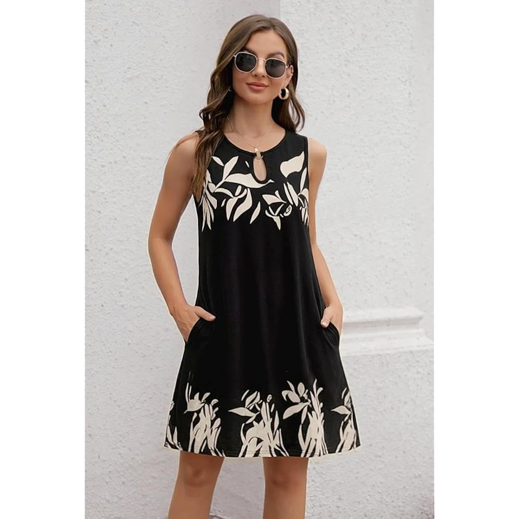Summer Dresses For Women 2026 Casual Sleeveless Sundress Floral Loose Fit Beach Cover Up With Pocket