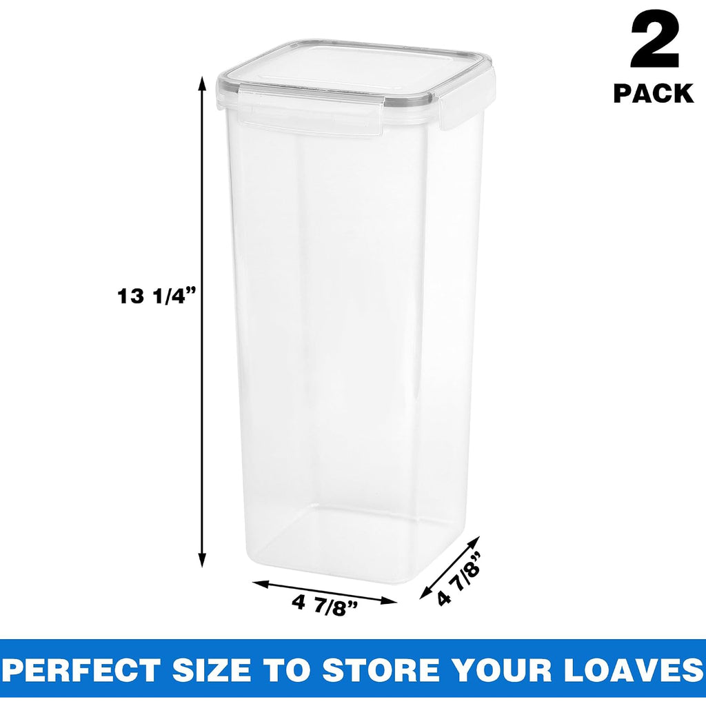 Tiawudi 2 Pack Bread Box, Plastic Bread Container, Bread Storage For Kitchen Counter, Bread Keeper With Airtight Lid, Tall Bread Saver, Sandwich Bread Holder, 5.6 Qt / 5.3L Each