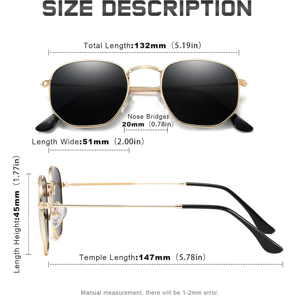 Polarized Sunglasses for Womens Men Trendy Square Hexagonal Flat Mirrored Sun Glasses UV Protection