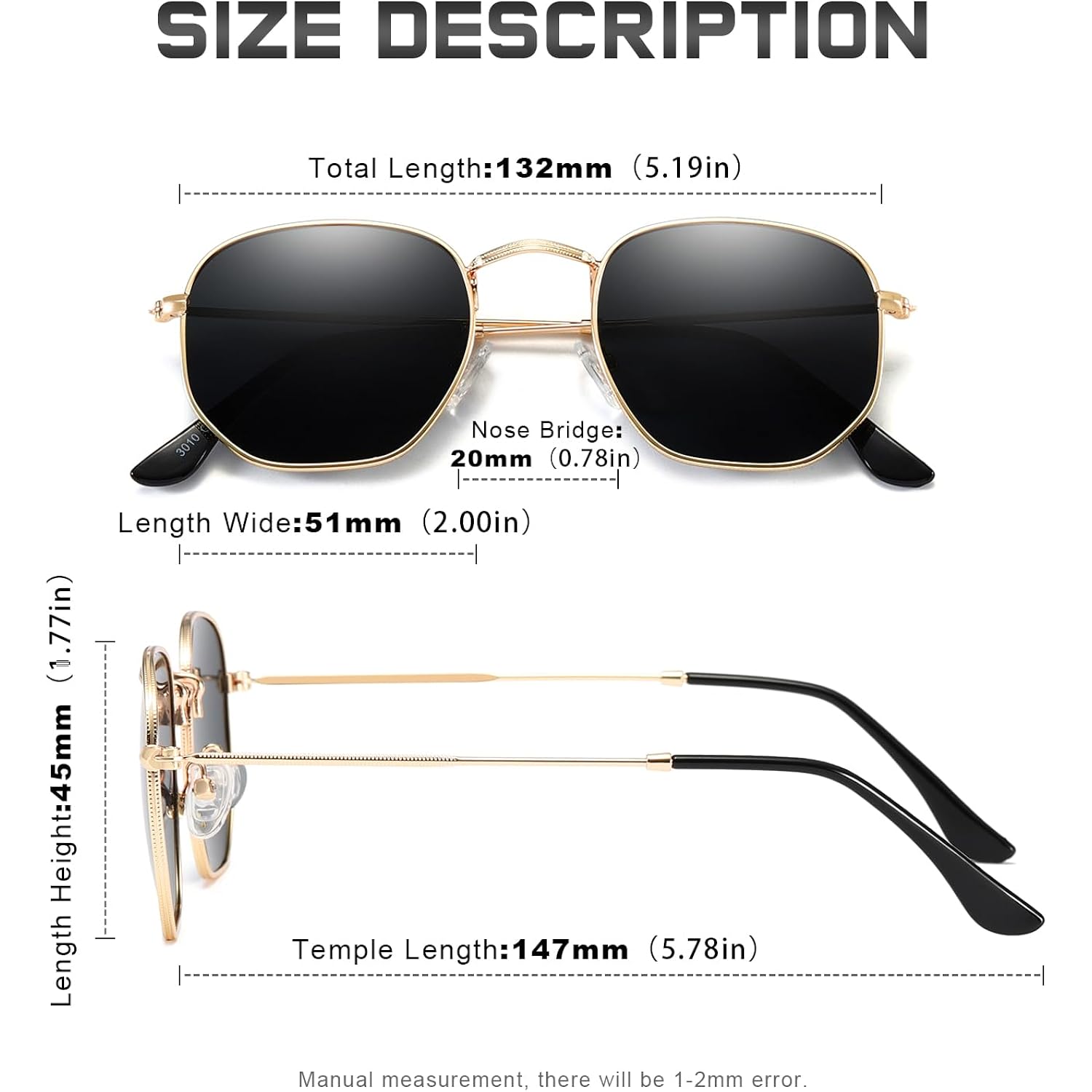 Polarized Sunglasses for Womens Men Trendy Square Hexagonal Flat Mirrored Sun Glasses UV Protection