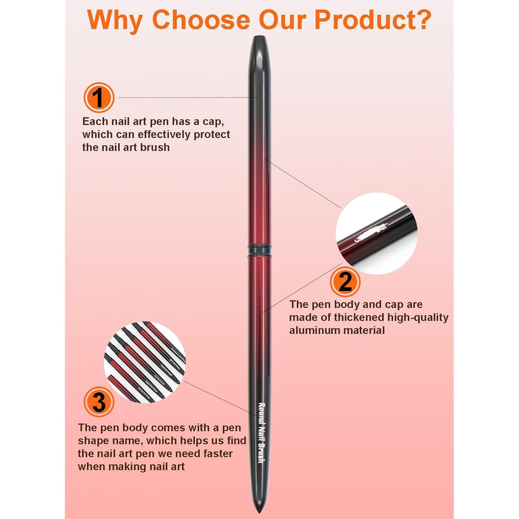 MYR 6Pcs Metal Nail Art Brushes and 2Pcs Nano Nail Files are suitable for Drawing Thick Lines, Painting Petals, Applying Phototherapy Gel, Halo Dyeing and other Personalized Nail Enhancement Designs