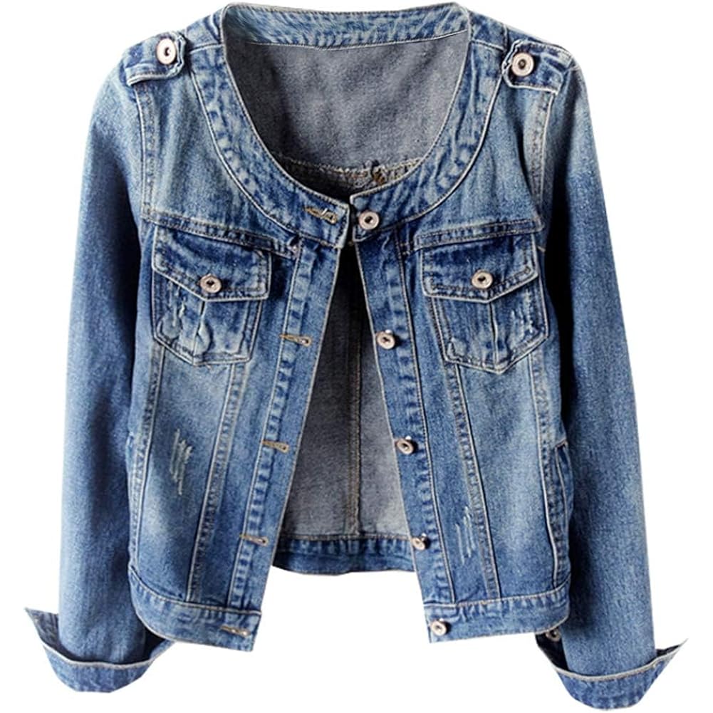 Jean Jacket For Women Trendy Collarless Button Down Long Sleeve Casual Western Denim Jacket Country Concert Outfits